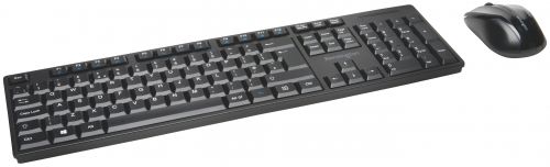 Kensington® Pro Fit® Low-Profile Wireless Desktop Set with spill-proof keyboard with multimedia keys; ambidextrous mouse and AES encryption; Black 