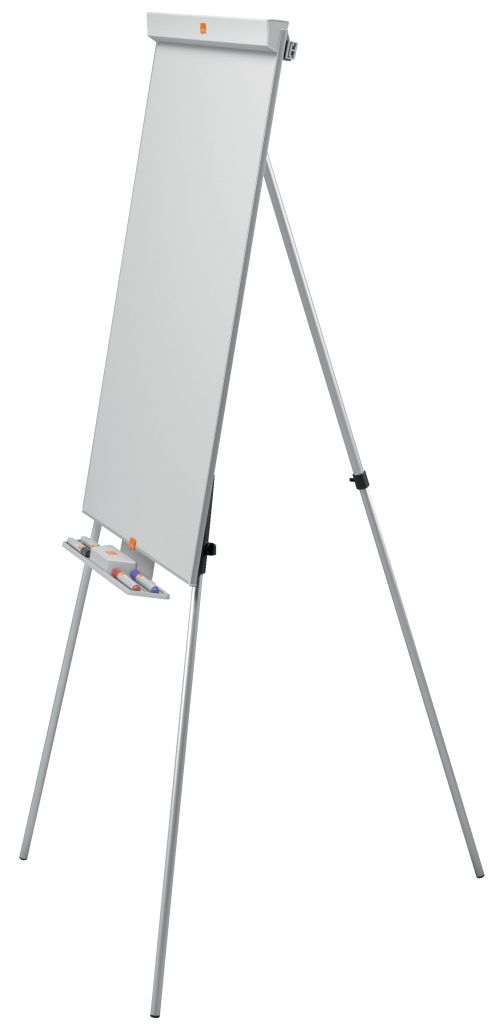 Classic Nano Clean™ tripod easel with a contemporary slim and unobtrusive frame maximises space on the board, with the spacious pen tray sitting below the board so not encroaching on the board's surface. The tripod legs are adjustable for height and fully retract for storing or moving. Magnetic steel whiteboard with Nano Clean™ surface technology delivers increased erasability, for frequent use.