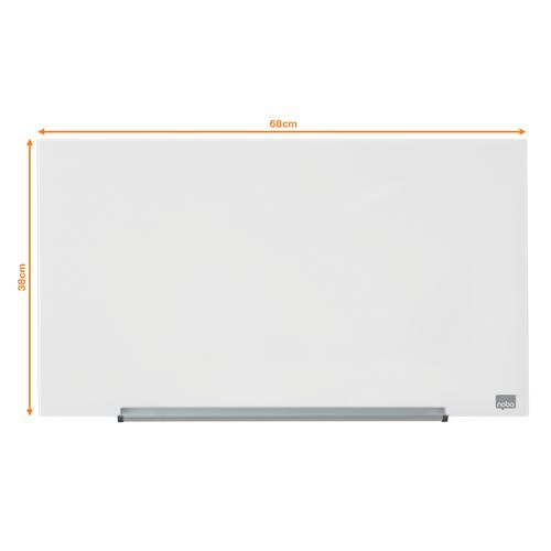 29537AC | Glass magnetic whiteboard with a sleek and stylish appearance and removable whiteboard pen tray. The InvisaMount™ system makes installation easy with fixings neatly concealed behind the board.  The glass magnetic whiteboard surface delivers ultra-erasability with the highest resistance to ink stains, pen marks, scratches and dents. Size: 680x380mm.