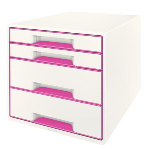 Leitz WOW CUBE Drawer Cabinet, 4 drawers (2 big and 2 small). A4 Maxi. White/pink