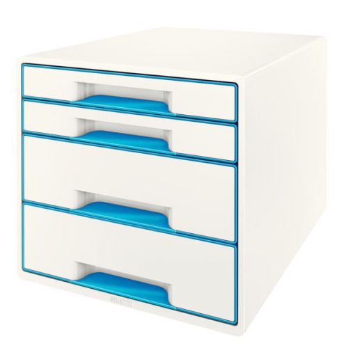 Leitz WOW CUBE Drawer Cabinet, 4 drawers (2 big and 2 small). A4 Maxi. White/blue
