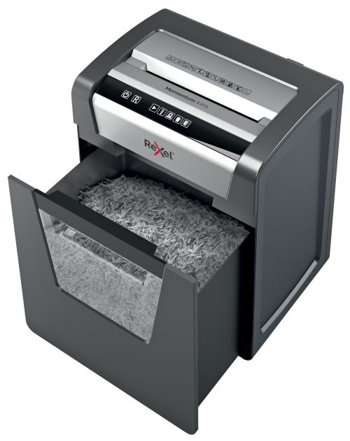 Rexel Momentum X415 Cross-Cut P-4 Shredder Black 2104576 RX52346 Buy online at Office 5Star or contact us Tel 01594 810081 for assistance