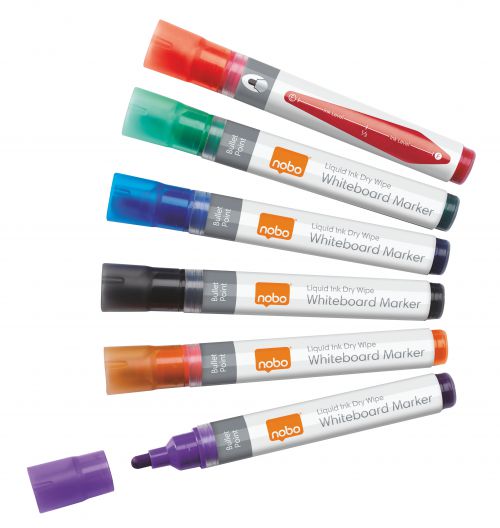 Nobo Liquid Ink Drywipe Markers - Assorted (Pack of 6)