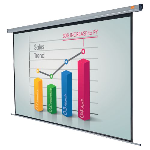 Perfect for creating a professional look and feel to your presentation. Ideally suited for use in meeting rooms, board rooms and conference rooms. Simply use the remote control to lower the screen and you are ready to go!Affordable design is easy to install - simply plug in and use - no professional wiring required. The brilliant matt white surface provides a brilliantly sharp image that can be easily viewed by everyone in the audience.