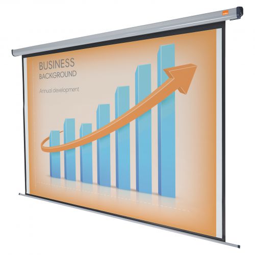Perfect for creating a professional look and feel to your presentation. Ideally suited for use in meeting rooms, board rooms and conference rooms. Simply use the remote control to lower the screen and you are ready to go!Affordable design is easy to install - simply plug in and use - no professional wiring required. The brilliant matt white surface provides a brilliantly sharp image that can be easily viewed by everyone in the audience.