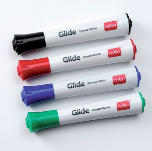 Nobo Glide Fine Drymarkers - Assorted (Pack of 4)