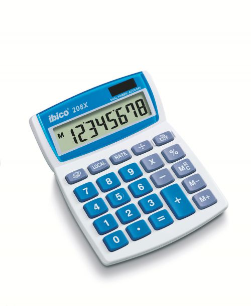 The Ibico 208X is an ideal briefcase calculator. It has large plastic keys with an extra large + key, a four position full width tilting display and a handy rollover function.