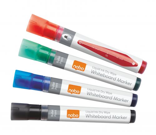 Nobo Liquid Ink Drywipe Markers Assorted Colours (Pack 4)