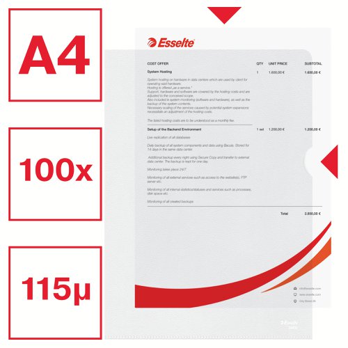 Esselte Cut Back Folder Polypropylene A4 105 Micron Clear (Pack 100) 54832