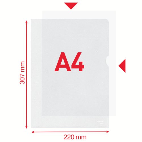 Esselte Quality Folder A4, glass clear, 0.08mm Polypropylene 30% pre-consumer recycled plastic (Pack 100)