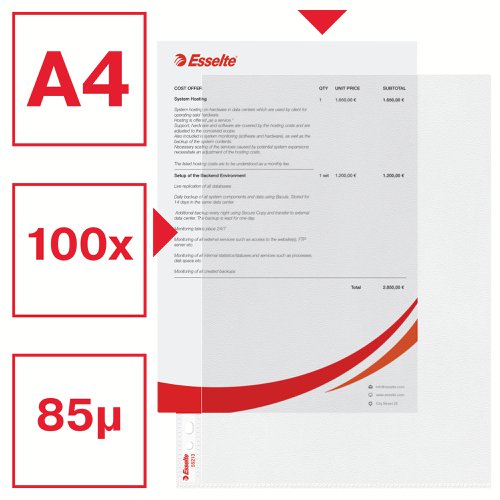 Esselte Quality Pocket A4 Opened Top and Left, 30% pre-consumer recycled plastic