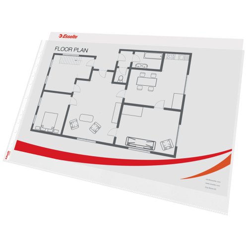 Esselte Quality Pocket A3, embossed clear, 0.09mm 30% pre-consumer Polypropylene (Pack 50)