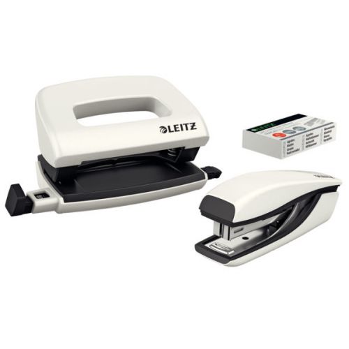 Leitz NeXXt WOW Mini Stapler and Hole Punch Set. 10 sheets. Handy mini version. Includes staples, in blister pack. White