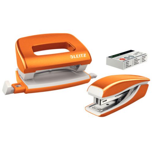 Leitz NeXXt WOW Set Stapler+ Punch Mini Nexxt Blister Orange Metallic