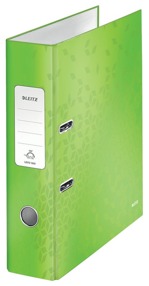 Leitz WOW Laminated 180deg Lever Arch Files A4 Green 10050054 [Pack 10]