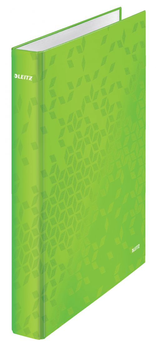 Leitz WOW Ring Binder Laminated Paper on Board 2 D-Ring A4 25mm Rings Green (Pack 10) 42410054