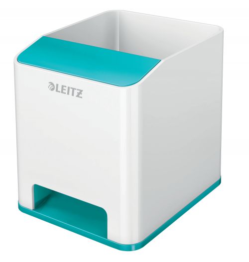 Leitz WOW Sound Pen Holder. With sound boosting function for smartphone. White/ice blue
