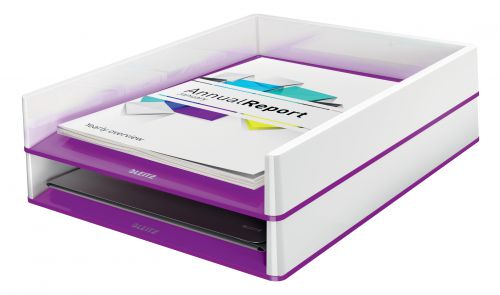 Leitz WOW Letter Tray Dual Colour White/Purple 53611062 ACCO Brands
