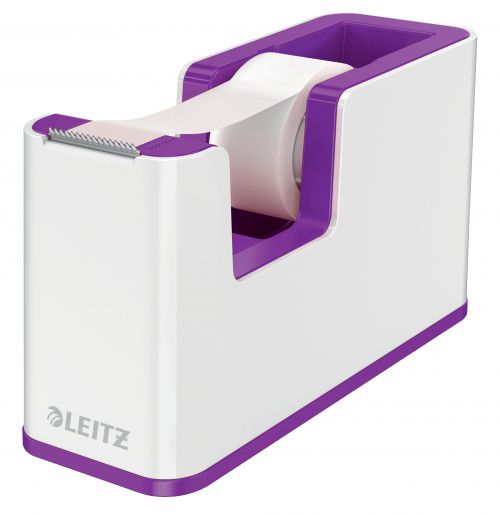 Leitz WOW Tape Dispenser. Incl. tape. For convenient one-hand operation. White/purple