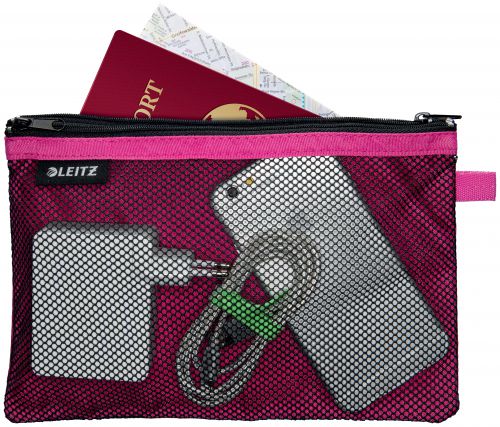 Leitz WOW Large 2Pocket Pouch Pink Travel Accessories PW1485