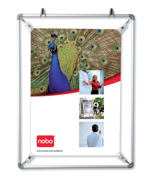 Nobo A1 Spring Frame Poster Holder, Signage Display or Wall Notice Board, Aluminium Frame, Silver