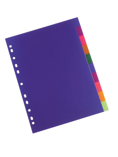 Rexel Translucent Polypropylene 10 Part Divider Multi-coloured - Outer carton of 10