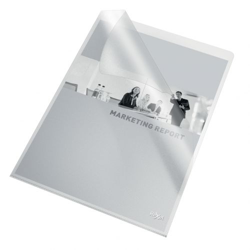 Rexel Quality A4 Document Folder; Clear Embossed; 115mic; Cut Flush; Copy Safe; Pack of 100
