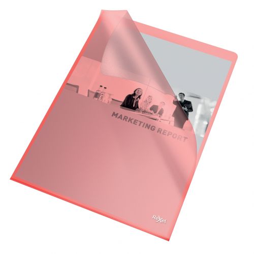 Rexel Quality A4 Document Folder; Red Embossed; 115mic; Cut Flush; Copy Safe; Pack of 100
