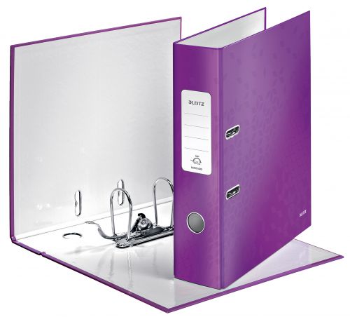 Leitz 180° WOW Laminated Lever Arch File A4 80mm Purple - Outer carton of 5