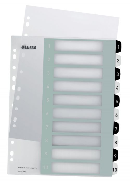 Leitz WOW Printable Index, Polypropylene, extra wide. Black and White. 1-10 premium numerical tabs. A4 Maxi. Multicolour - Outer carton of 10