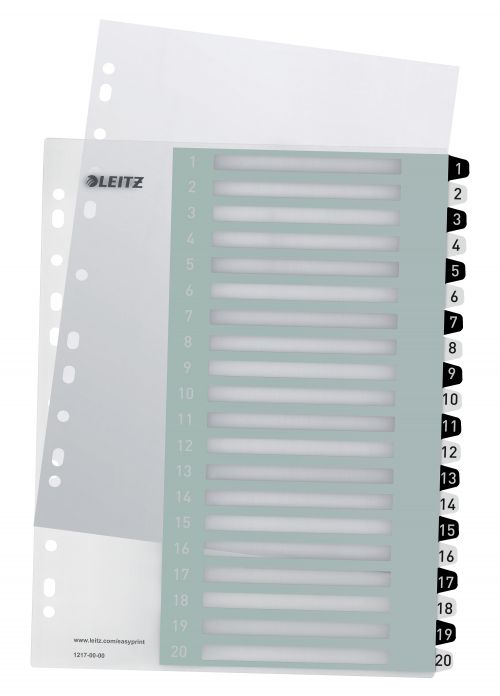 Leitz WOW Printable Index, Polypropylene, extra wide. Black and White. 1-20 premium numerical tabs. A4 Maxi. Multicolour - Outer carton of 6