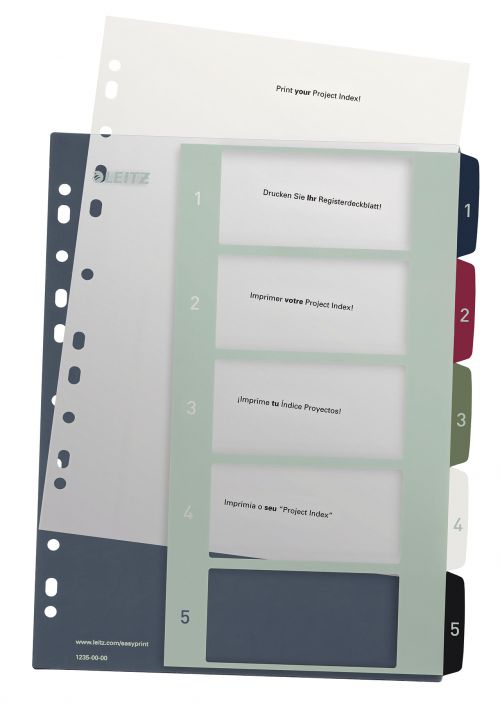 Leitz Style Printable Index, Polypropylene, extra wide 1-5 premium numerical tabs.  A4 Maxi.  - Outer carton of 20