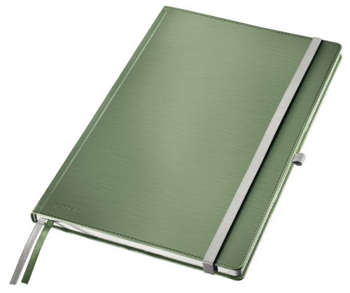 Leitz Style Notebook A4 ruled with hardcover 80 sheets. With fastener, pen holder and inside pockets. Celadon Green - Outer carton of 5