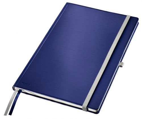 Leitz Style Notebook A4 ruled with hardcover 80 sheets. With fastener, pen holder and inside pockets. Titan Blue - Outer carton of 5