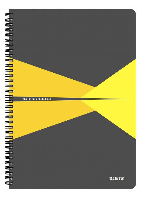 Leitz Office Notebook A4 ruled, wirebound with Polypropylene cover 90 sheets. Yellow - Outer carton of 5