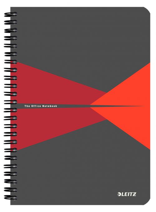 Leitz Office Notebook A5 ruled, wirebound with Polypropylene cover 90 sheets. Red - Outer carton of 5