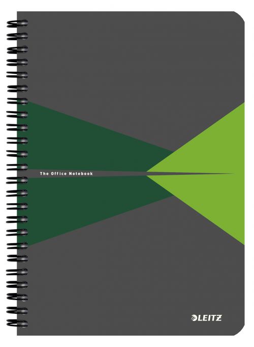 Leitz Office Notebook A5 ruled, wirebound with Polypropylene cover 90 sheets. Green - Outer carton of 5