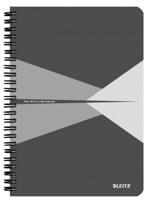 Leitz Office Notebook A5 ruled, wirebound with Polypropylene cover 90 sheets. Grey - Outer carton of 5