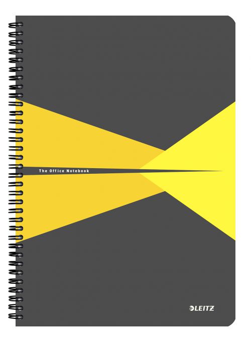 Leitz Office Notebook A4 squared, wirebound with cardboard cover 90 sheets. Yellow - Outer carton of 5