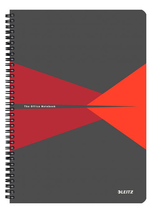Leitz Office Notebook A4 ruled, wirebound with cardboard cover 90 sheets. Red - Outer carton of 5