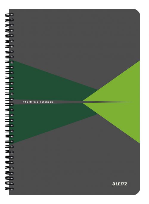 Leitz Office Notebook A4 ruled, wirebound with cardboard cover 90 sheets. Green - Outer carton of 5