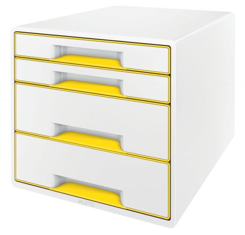 Leitz WOW CUBE Drawer Cabinet, 4 drawers (2 big and 2 small). A4 Maxi. White/yellow