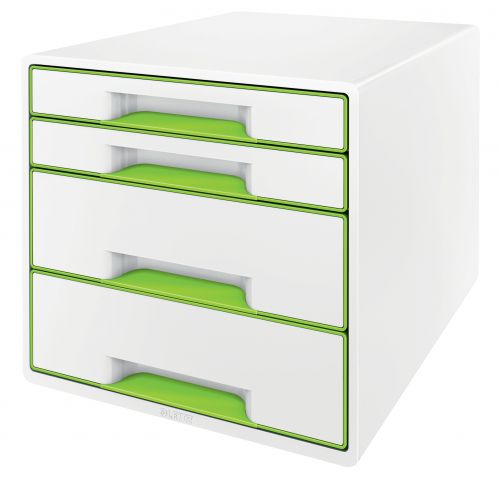 Leitz WOW CUBE Drawer Cabinet, 4 drawers (2 big and 2 small). A4 Maxi. White/green.