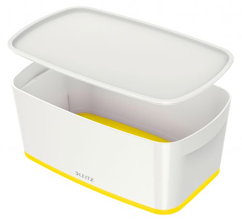 Leitz MyBox WOW Small with lid, Storage Box. 5 litre, W 318 x H 128 x D 191 mm. White/yellow. - Outer carton of 4