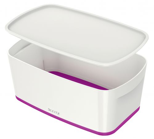 Leitz MyBox WOW Small with lid, Storage Box. 5 litre, W 318 x H 128 x D 191 mm. White/purple - Outer carton of 4