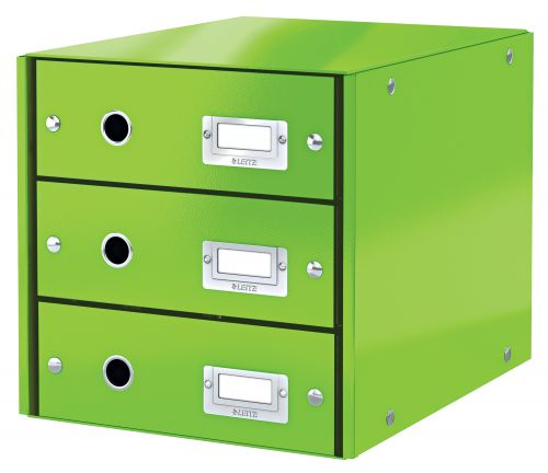 Leitz WOW Click & Store Drawer Cabinet (3 drawers).  With thumbholes and label holders. For A4 formats. Green.