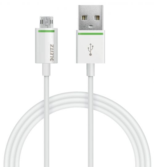 Leitz Complete Reversible Micro USB to USB Cable, 1m For fast charging and synchronisation with reversible Micro USB port White