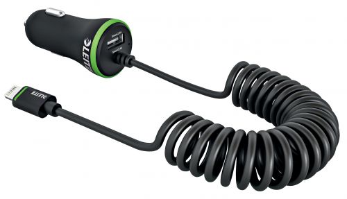 Leitz Complete High Speed Dual USB Car Charger with Lightning connector cable 24W Black