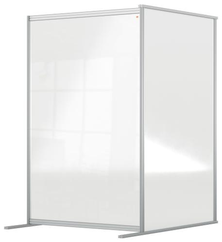 The Nobo clear acrylic room divider screen extension panel helps to maximise social distancing measures in any environment, whilst also allowing clear and safe communication. Easily connect the panel to a room divider screen and create a continuous barrier or flexible configuration to suit your space. The floor standing partition screen panel is 1.8m high; providing a high level of protection for both seated and standing individuals. The robust plexiglass surface can be easily wiped clean and the transparent design means that natural light isn't restricted or reduced. Features a smart anodised trim. Size: 1200x1800mm.