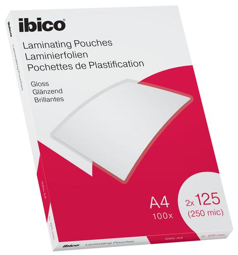 Ibico Gloss A4 Laminating Pouches 250 Micron Crystal clear (Pack 100)